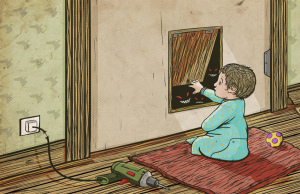 An illustration Friday topic called “Children” © Lee Grace. Based on toddlers and how enticing the world can be around them. Part of this illustration was inspired by that infantile curiosity and the dangers that may lurk.